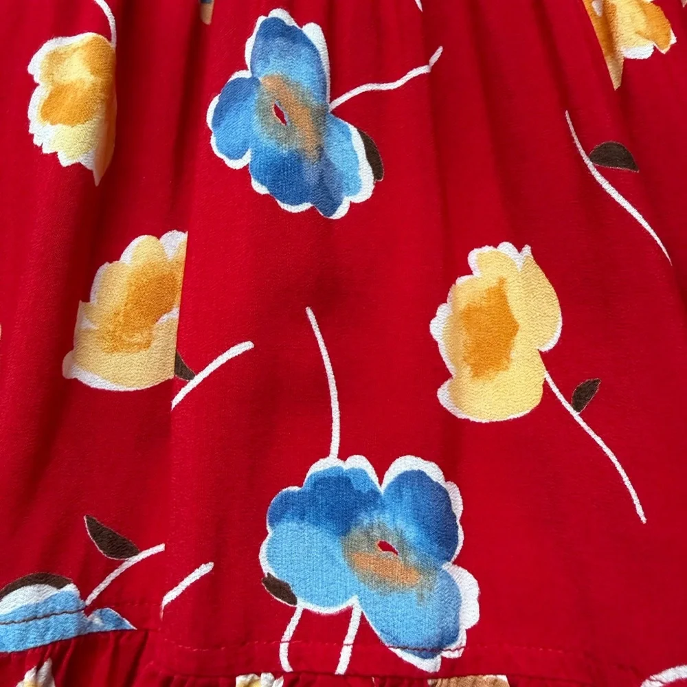 Gotca Covered Boho Vintage Rayon Floral Red Peasant Maxi Skirt - Made in USA